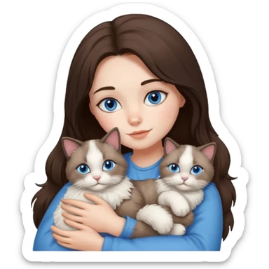 Brunette girl snuggling ragdoll cat sticker