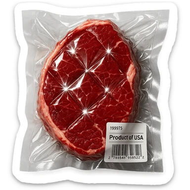 steak with diamond facets and sparkling highlights, glossy and puffy vacuum-sealed style sticker
