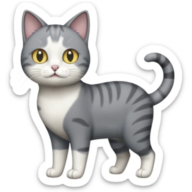 full body derpy looking large short hair dark grey and white cat sticker