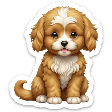 cinematic-[cavoodle dog]-realistic-full-body-sitting-emoji,-tail-resting-loosely-beside-its-paws,-head-tilted-dramatically,-wavy-[golden]-fur,-simplified-yet-realistic-focused-features,-highly-detailed,-glowing-with-an-almost-sarcastic-glow sticker