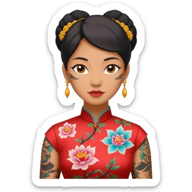 ancient woman with tatooed and cheongsam, NO pierce sticker