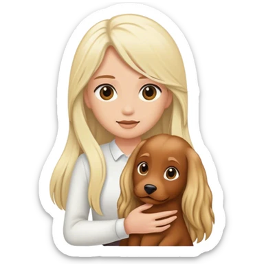 white blonde women holding a long haired brown doxen  sticker