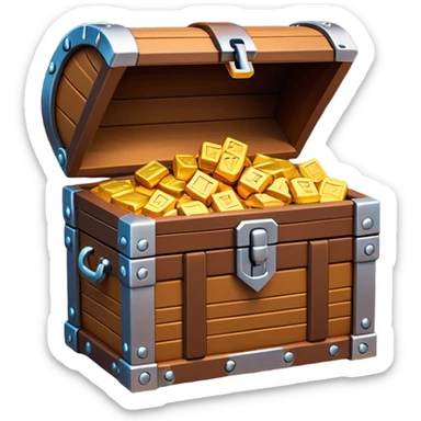Clash of Clans aesthetic: Cinematic Playful Pixel 3D Treasure Chest Portrait Emoji, rendered in a 3D vector-style similar to standard emojis with minimal shading and bold, simplified shapes. A compact, distinct form with signature details, softly glowing with a pixelated adventure charm. Simplified yet unmistakably iconic, highly detailed and consistent, glowing with a soft radiance and high shine. Stylized with a touch of classic pixel-art charm and a soft glowing outline, capturing the essence of a beloved gaming relic with a friendly, playful manner! sticker