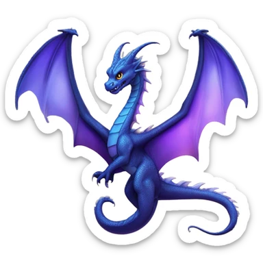 Dragon serpentiforme avec des écailles métalliques scintillantes. Noir profond avec des accents argentés et violets, des yeux éclatants d’azur.
Une longue queue sinueuse, des ailes semi-transparentes, des cornes courbées élégantes, et des griffes acérées. sticker
