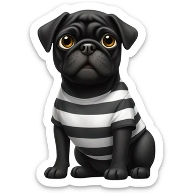 Black pug in prison clothes sticker