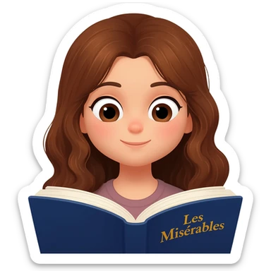 white happy long haired brunette girl reading Les mis sticker