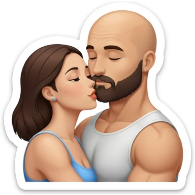 Muscular Bald man with a beard intimately kissing his young brunette wife  sticker