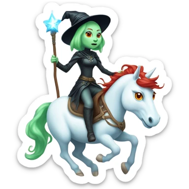 [politically incorrect, shield(
	{ female, alien, witch, color: light green, hair:red, eyes:cat} ]
	on a 
	[{ unicorn: white, legged:four, mane: light blue }]) sticker