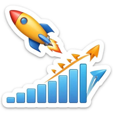 Minimalist emoji of a growth graph ending with a small rocket taking off sticker