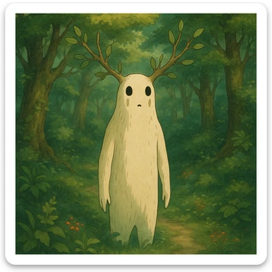 fantastical forest spirit in ghibli style sticker