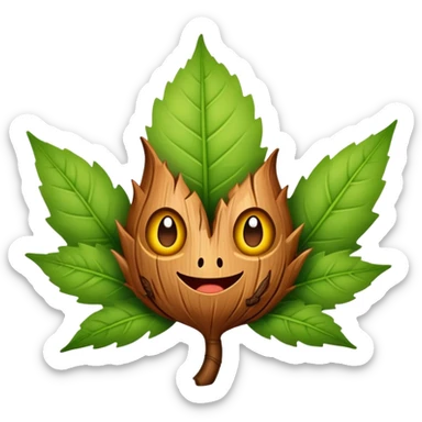 a cool leaf and bark creature looking smug sticker