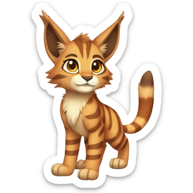 Anthro Beige-Orange-Brown Striped Fur-Sona-Fakemon Lynx-Caracal Full Body sticker