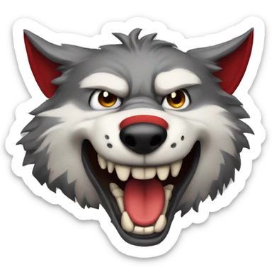 the head of a badass wolf with red fur smiling at the camera sticker
