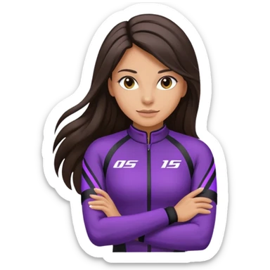 brunette long hair woman with black racing outfit with single purple strips on arms sticker