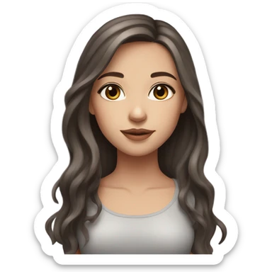 Girl with brown hair with dark gray highlights, fair skin, long beautiful hair, soft pink lips and brown eyes sticker