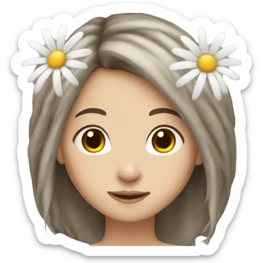 white asian girl who permed brown long hair with daisy sticker