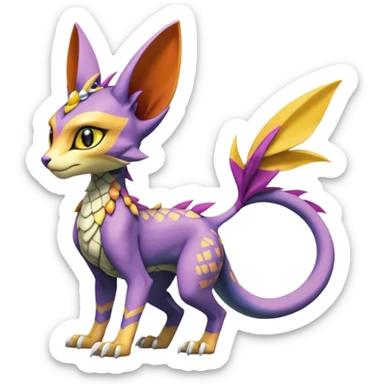 Colorful Meloetta-Spyro-Sphynx-Lykoi-Sergal-Renamon-Wargreymon-Pokémon-Digimon-Fakémon-fusion-hybrid-creature sticker