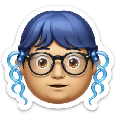 make a guy from portugal that has glasses and has a good jawline and a little cheeky cheeks and black hair that spreads like sauce and make him glossy and shiny sticker