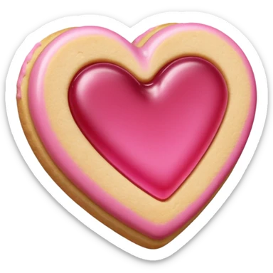 Realistic shortbread cookie in the shape of a heart with pink jelly sticker