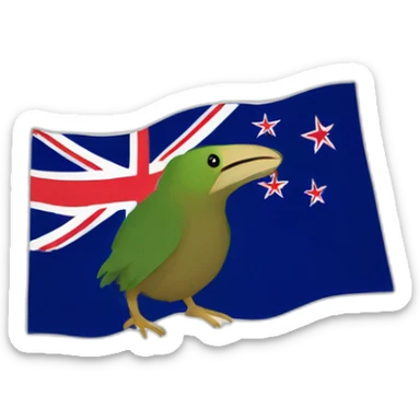 kiwi bird with new zealand flag. Make the flag completly same as new zealand flag not green sticker