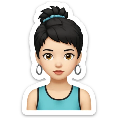 girl In Sleeveless, black hair, funky. sticker