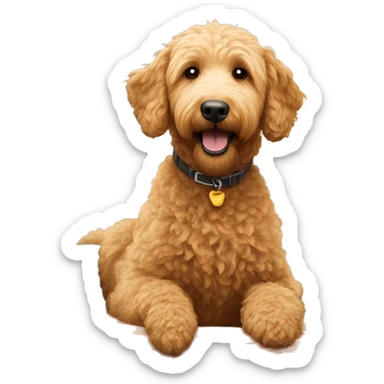 golden doodle riding in a low truck sticker