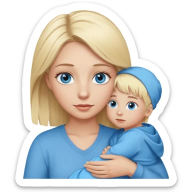 blonde baddie girl  with blue eyes, lashes, long hair Holding her little Boy  sticker