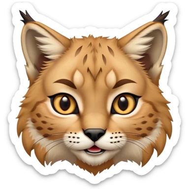 Cinematic-realistic cute-Lynx-Portrait-Emoji – Head tilted dramatically with an exaggeratedly amused expression, featuring a thick, tufted golden-brown coat with striking black ear tufts, wide, expressive amber eyes filled with playful disbelief zoomed out showing shoulders sticker