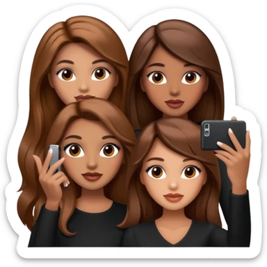Glam girls in a group of 3 friends , taking a selfie with long brown hair, light brown  sticker