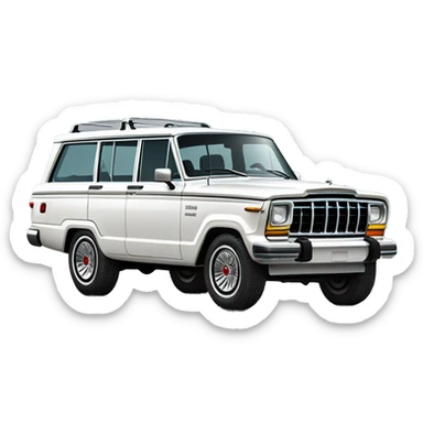 modern white Jeep Wagoneer SUV, sleek design, iconic seven-slot grille, large wheels, and smooth body curves. sticker