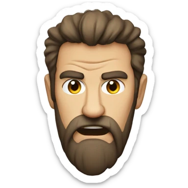 angry man head, scruffy short brown hair, beard sticker