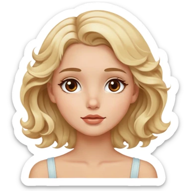 blonde model, brown eyes, medium wavy hair, daydreaming sticker