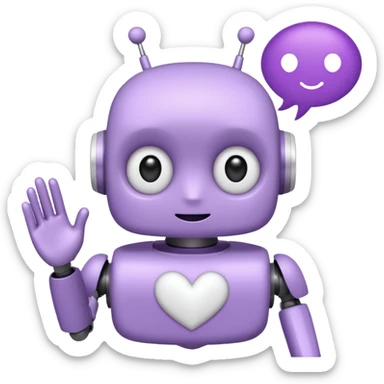 bot in flieder mit herzaugen in weiß mit sprechblase wo steht - lass uns Content erstellen sticker