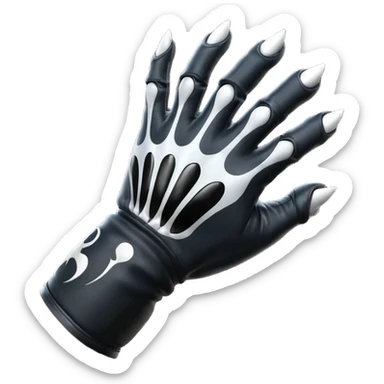Venom glove object icon, black fingerless fighting glove, glossy venom texture cartoon, mobile game icon style, centered, soft shadow, clean background. Black and white color scheme, venom symbiote style. sticker