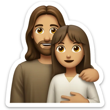jesus hugs a girl with brown hair and bangs sticker