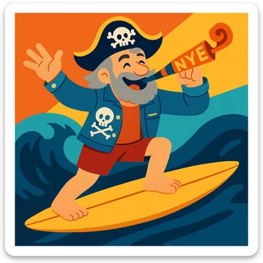 Change the surfer's hair to grey, keep all other details the same, in a style suitable for editing. sticker