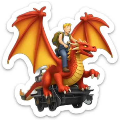 Homme sur un dragon en train de voler cracher du feu sticker