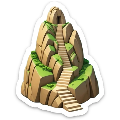 Cinematic Realistic Guatapé Rock Landmark Emoji, depicting the colossal monolithic rock with its zigzagging staircase, offering panoramic views of lush green lakes and scattered islands. sticker