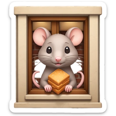 cute rat peeking out of a restaurant building sticker