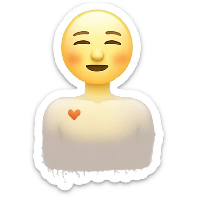 “Minimalist figure hugging itself with arms crossed over the chest, a soft face showing closed eyes head tilted down, and a glowing circle at the chest symbolizing love and healing.” sticker