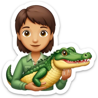 Person holding an alligator as a pet  sticker