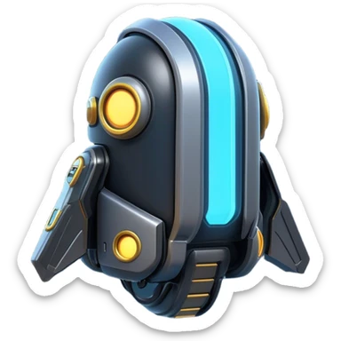 Clash of Clans aesthetic: Cinematic Playful 3D Isometric Jetpack Emoji, rendered in a 3D vector-style similar to standard emojis with minimal shading and bold, simplified shapes. A compact, distinct form with signature details, softly glowing with a futuristic sci-fi warfare charm. Simplified yet unmistakably iconic, highly detailed and consistent, glowing with a soft radiance and high shine. Stylized with a touch of high-tech brilliance and a soft glowing outline, capturing the essence of a beloved gaming relic with a friendly, playful manner! sticker