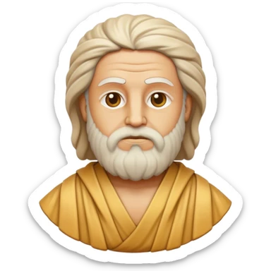 Cinematic Realistic Plato Portrait Emoji, depicted as a wise ancient philosopher with a contemplative expression in classical robes, rendered with soft textures and timeless serene lighting that captures his intellectual legacy. sticker