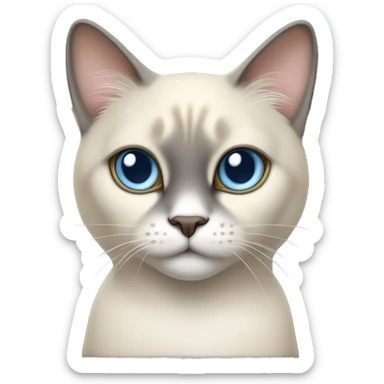 Thai breed cat with a light cream body, dark gray face, ears, and paws. Short fur, sharp ears, and striking light blue eyes with an intense gaze. sticker