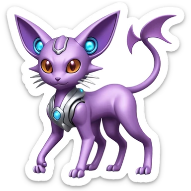 Mechanical Miraidon-Espeon-Mewtwo-Fakémon-hybrid-creature (full body) with glowing eyes  sticker