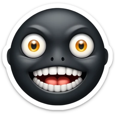 An all black scene with two blowing white eyes and teeth sticker