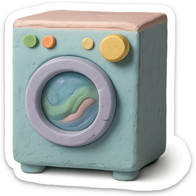 washing machine in claymation style with pastel colors and visible fingerprints sticker