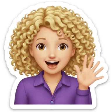 Emoji di ragazza bionda riccia che urla felice e mette una mano ben aperta in faccia davanti gli occhi sticker