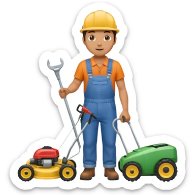 Maintenance worker
with full-body lawnmower sticker