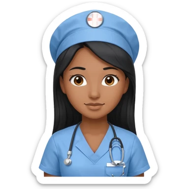 pretty brown skin nurse with long black hair and brown eyes in light blue scrubs sticker